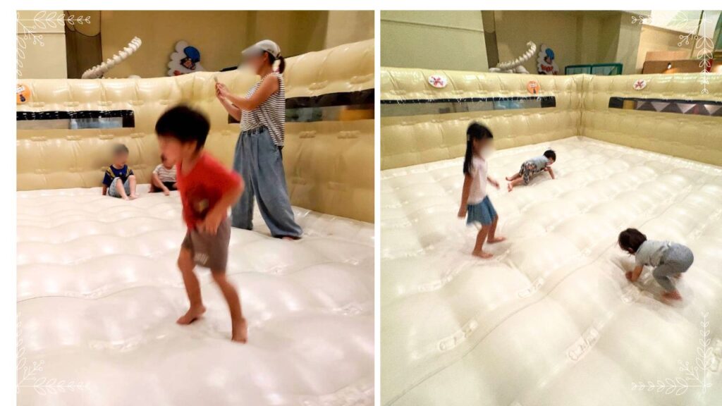 巨大なトランポリンで遊ぶ子どもの画像