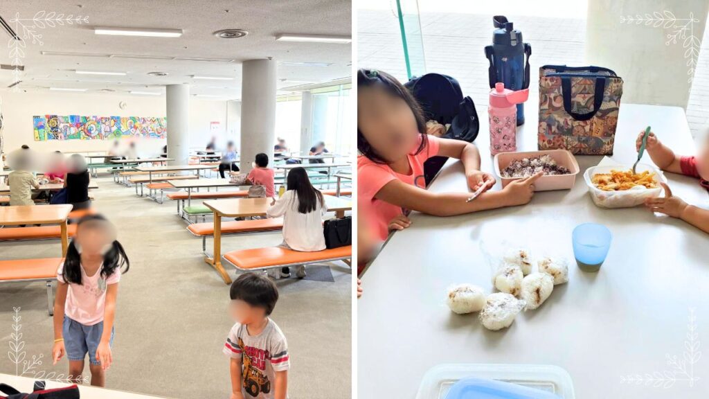 ラウンジでご飯を食べている画像