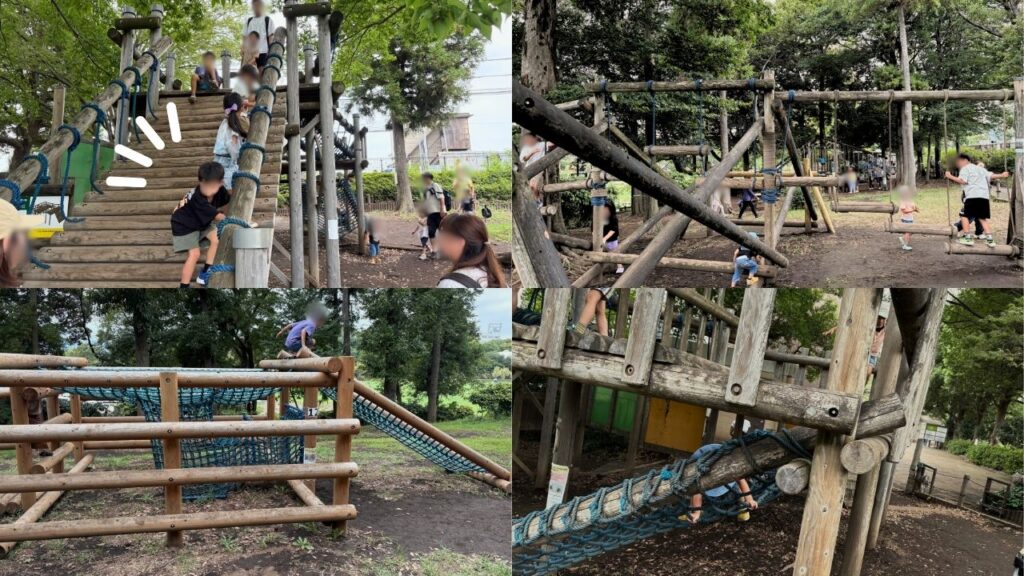 アスレチックで遊ぶ子どもの画像