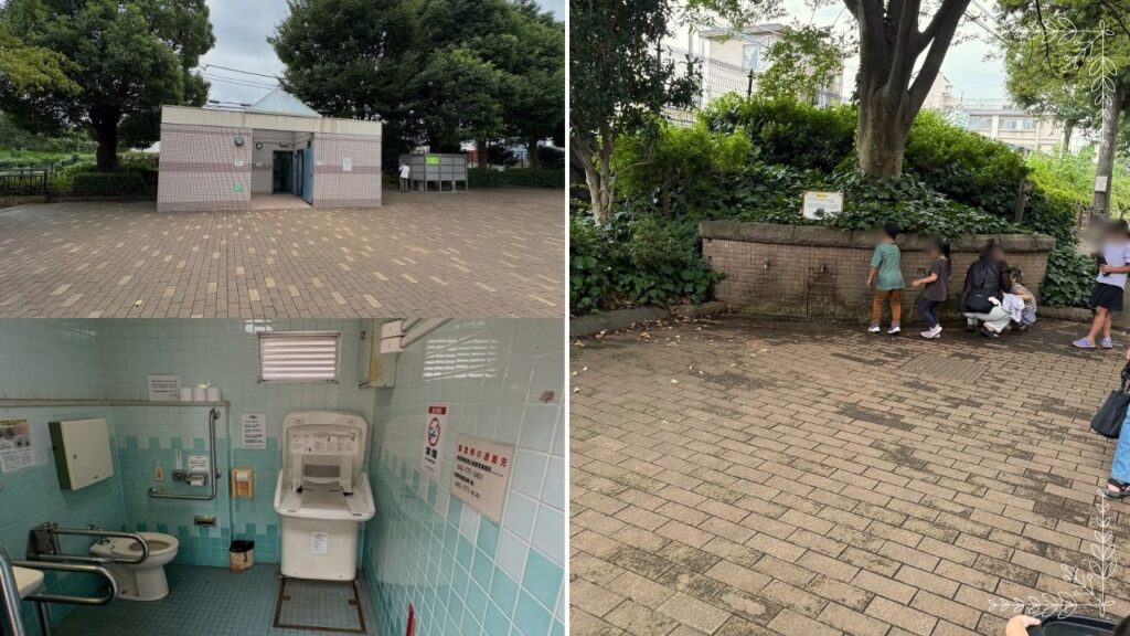 アスレチック近くのトイレと手洗い場