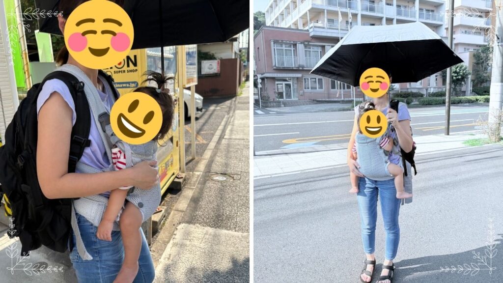 リュックを背負ったまま抱きおろしができる画像