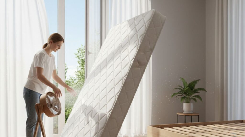 マットレスを立てかけている画像